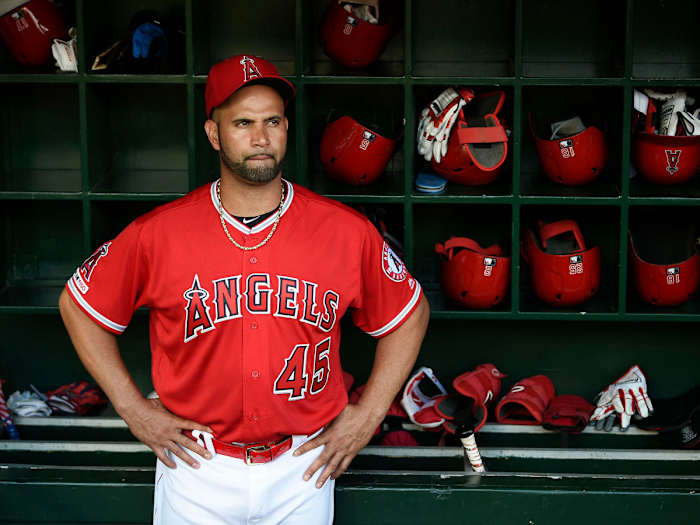 Albert Pujols standing in the dugout